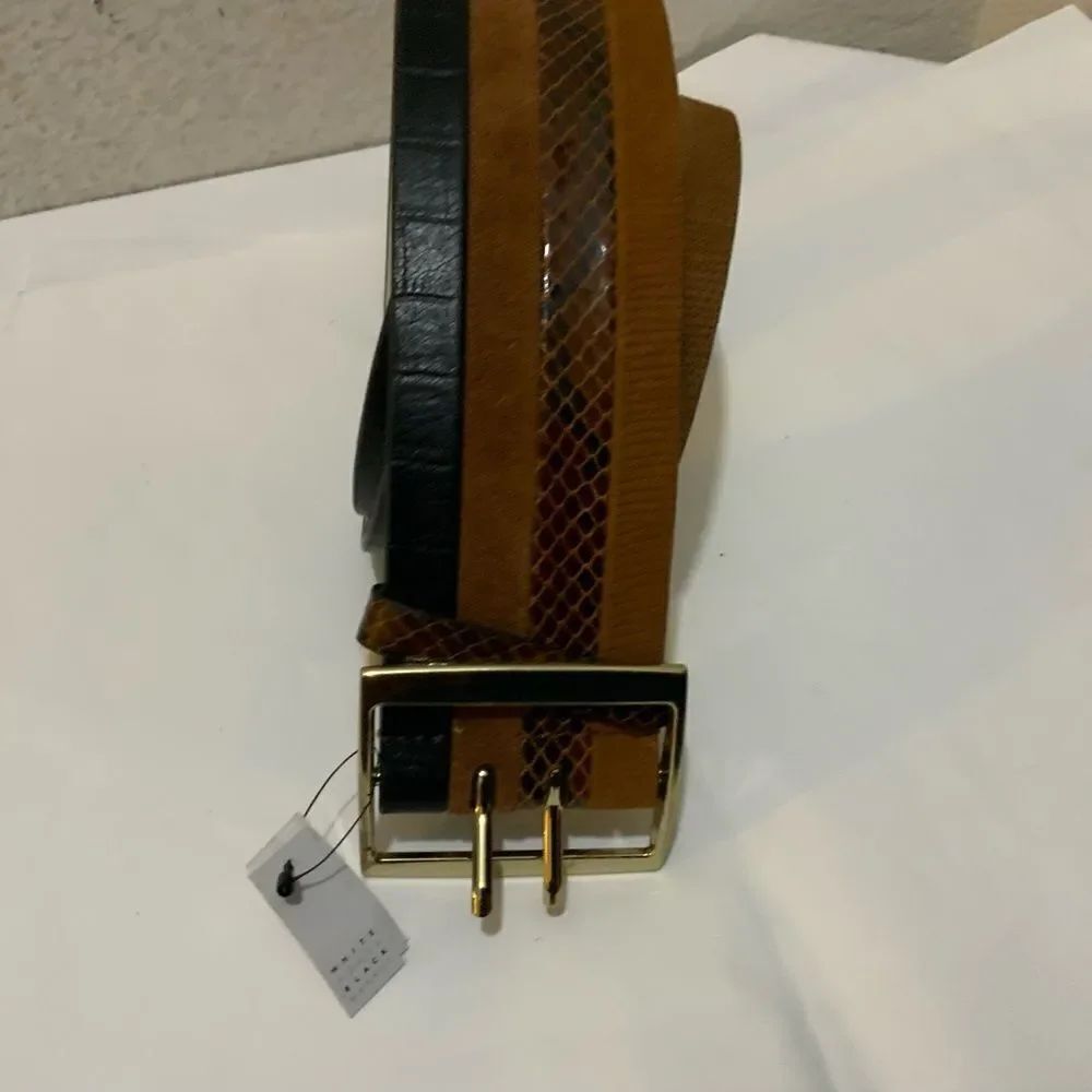 White House Black Market Women Leather boho snake animal print belt L
